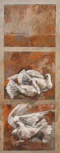 Iqbal Durrani, Orange Coots, 18 x 48 Inch, Oil on Canvas, Figurative Painting, AC-IQD-046